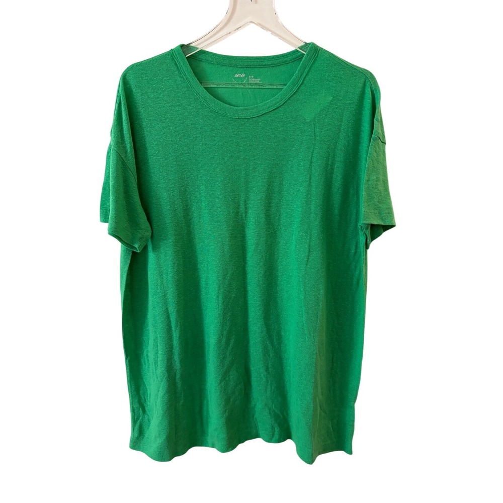 NWT Aerie Find Happiness Everywhere Green Oversized Linen Short Sleeve T Shirt M